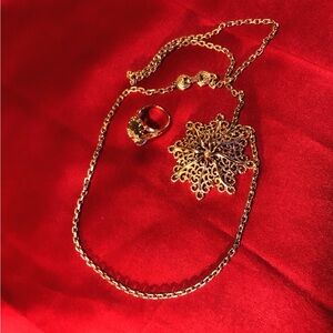 Gold Monet Necklace and Hold Peridot ring